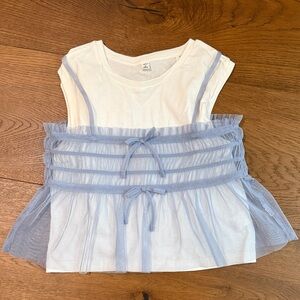 White Tank Top with Light Blue Tulle Overlay